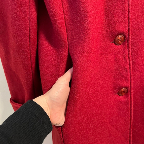 Vintage 80s Red Wool Coat Made in Canada Pea Coat Winter Holiday Puff Sleeve S/M - Picture 8 of 16